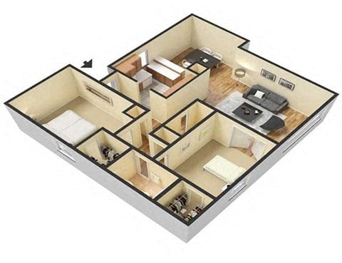 Floor plan for 2 beds, 1.5 baths, 850 sqft